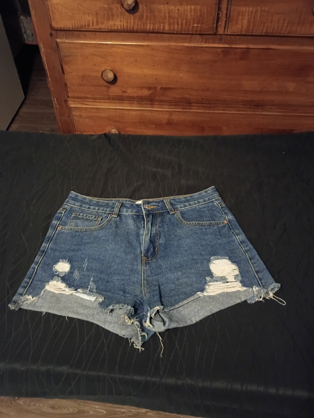 Distressed Blue Denim Cutoff Shorts